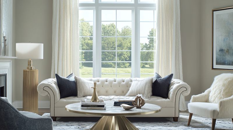 Large picture windows in a living room